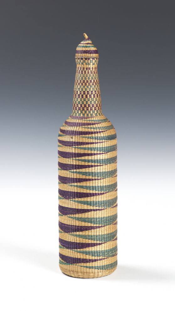Tutsi woven basketry covered glass bottle